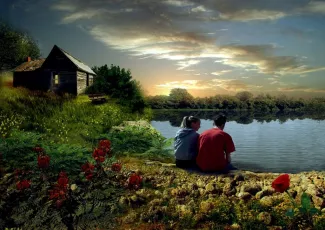 Обои о любви: Двое на берегу реки