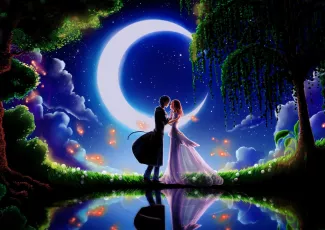 Обои о любви: Поцелуй при луне