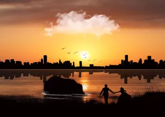 Обои о любви: Влюблённые на закате